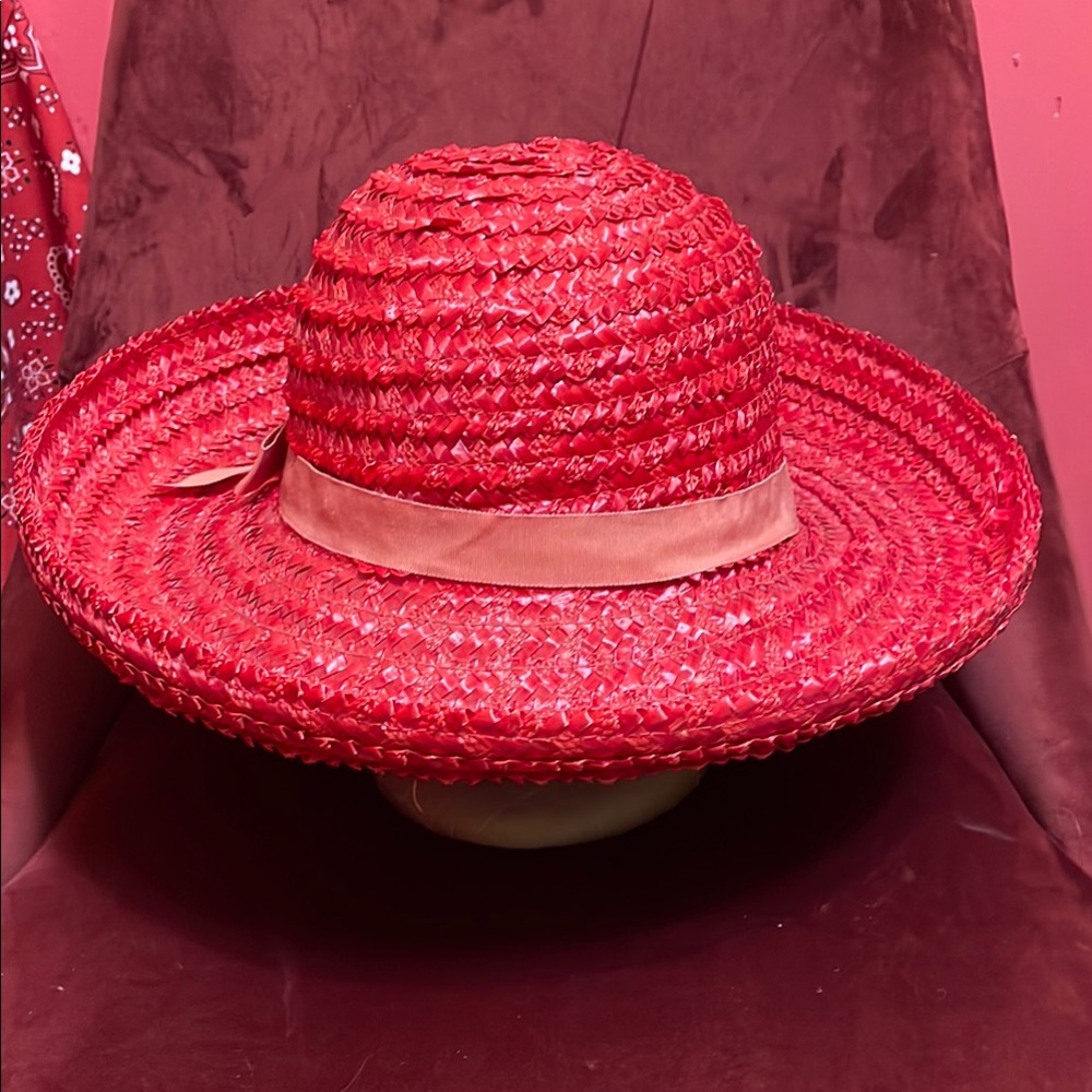 Gene Doris New York Vintage Elegant Red Straw Hat